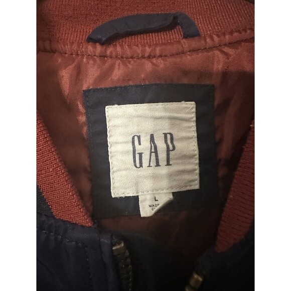 GAP Men’s Large Blue Burgundy Bomber Jacket Pockets Sleeve Pocket - Picture 2 of 8